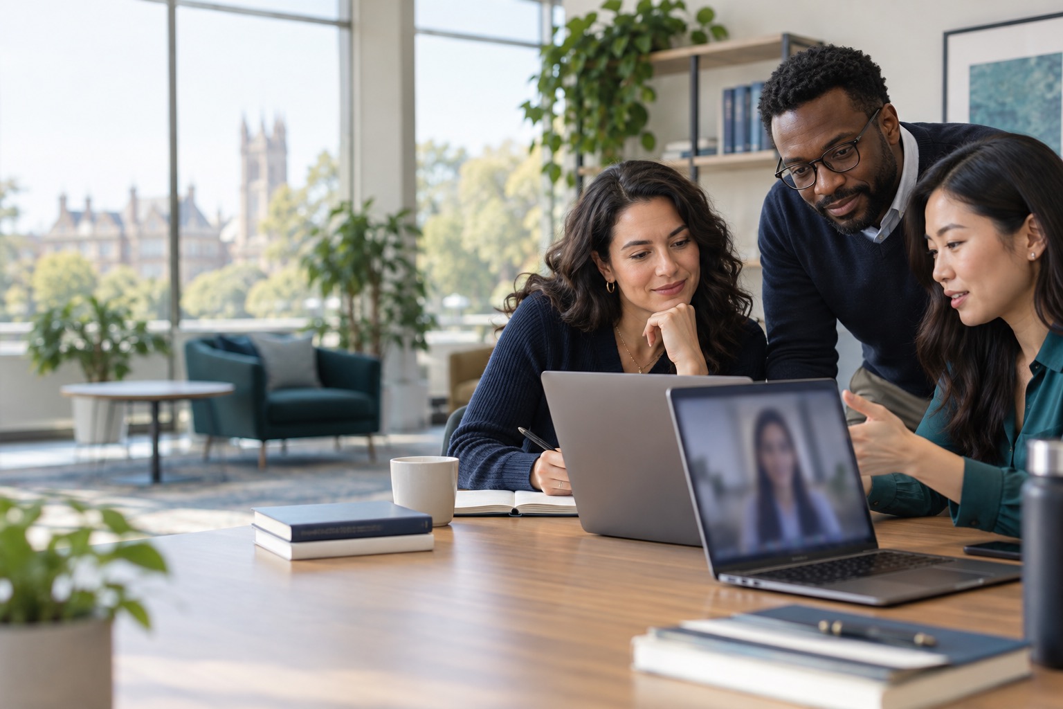 Admissions team reviewing a recorded international student interview