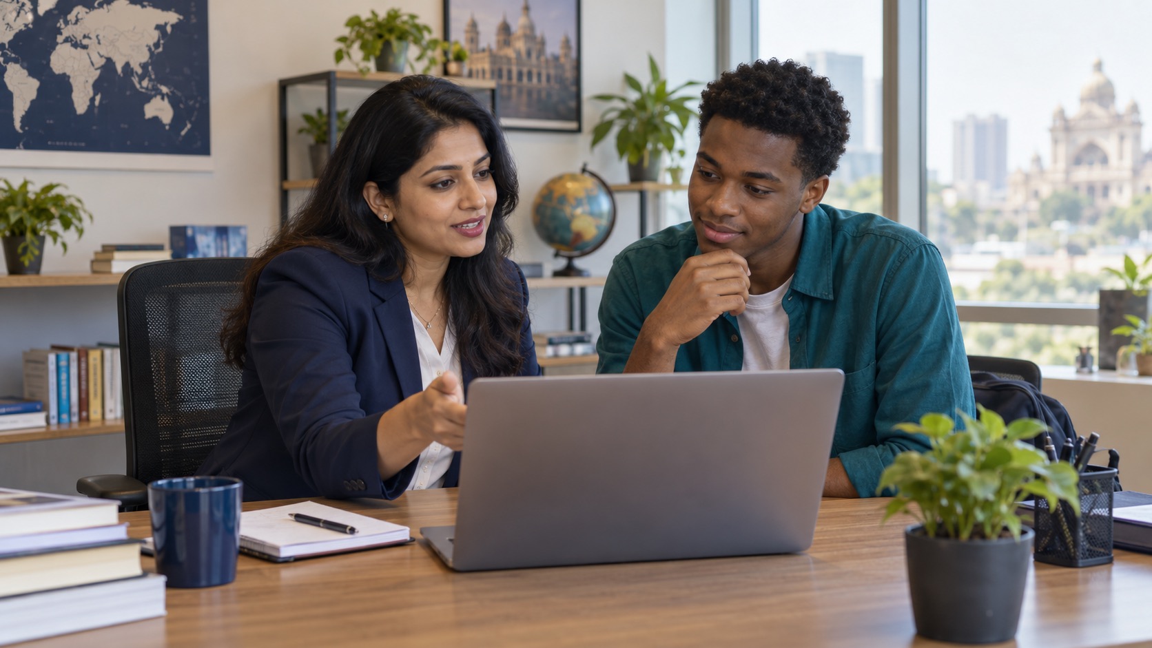 India-based education agent discussing interview progress with a student